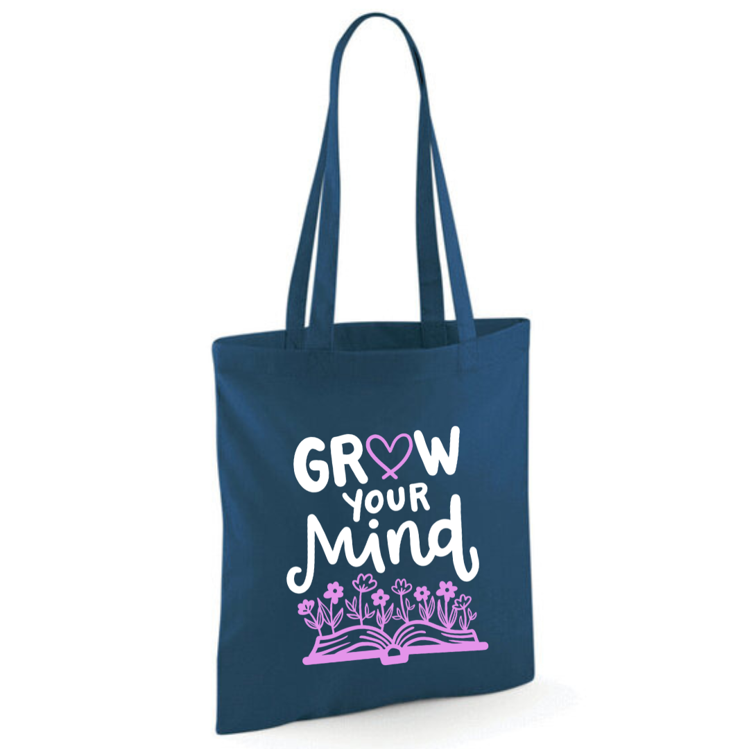 "Grow Your Mind" Cotton Tote Shopper - lots of colours