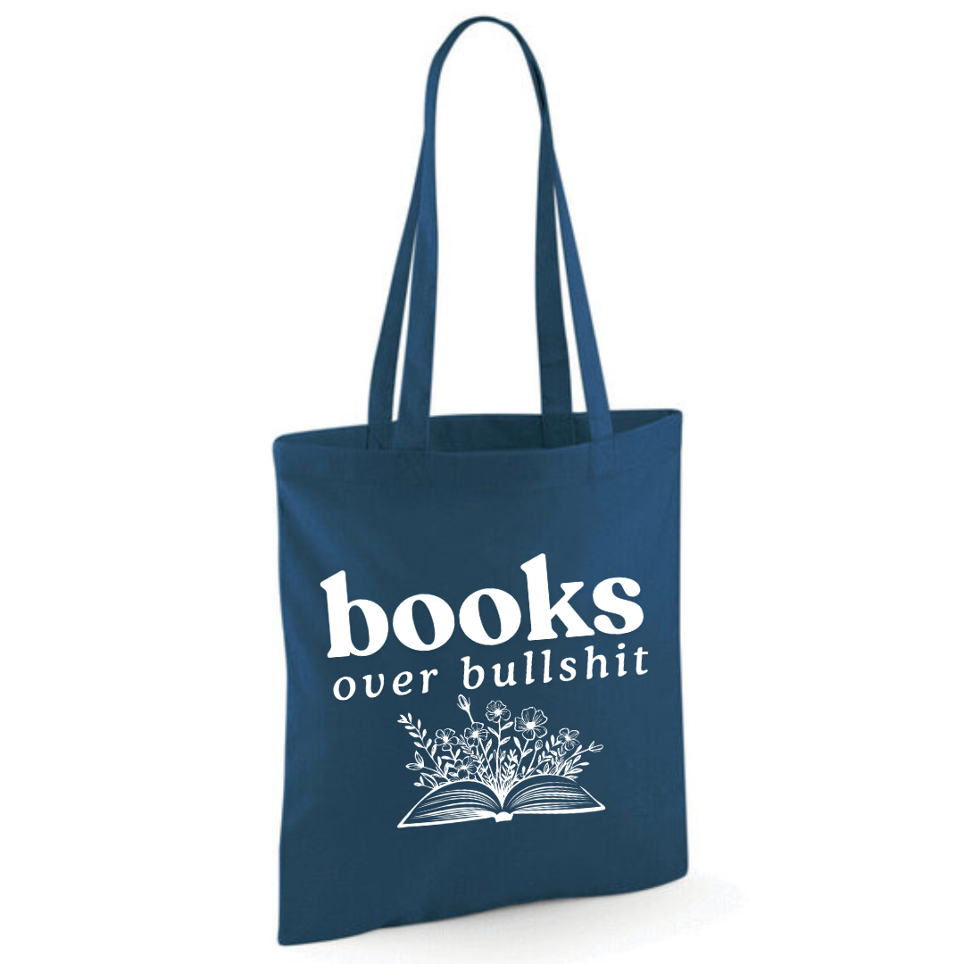 "Books over Bullshit" Floral Book Cotton Tote Shopper - lots of colours