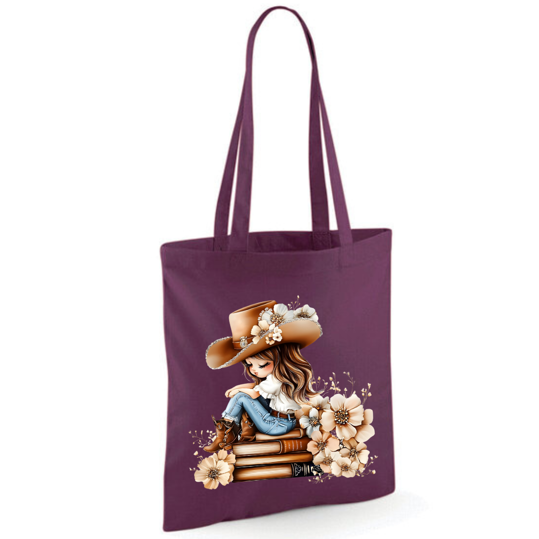 Bookish Floral Cowgirl Cotton Tote Shopper - lots of colours!