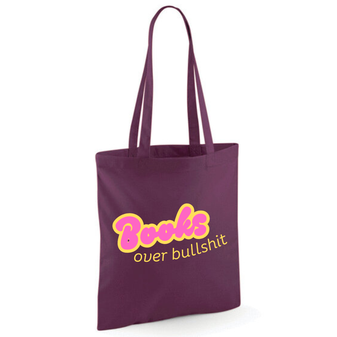 "Books over Bullshit" Retro Bubble Cotton Tote Shopper - lots of colours