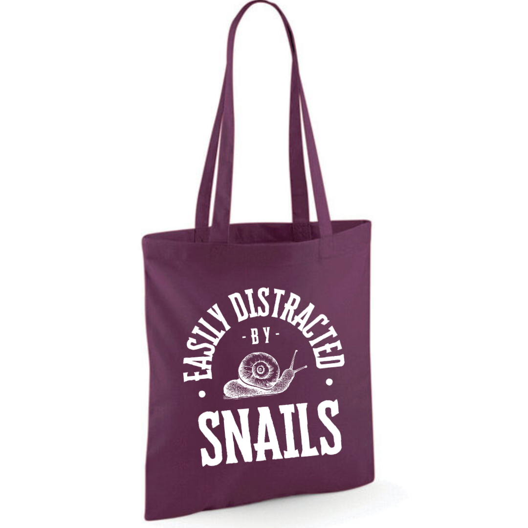 "Easily Distracted By Snails" Cotton Tote Shopper - lots of colours