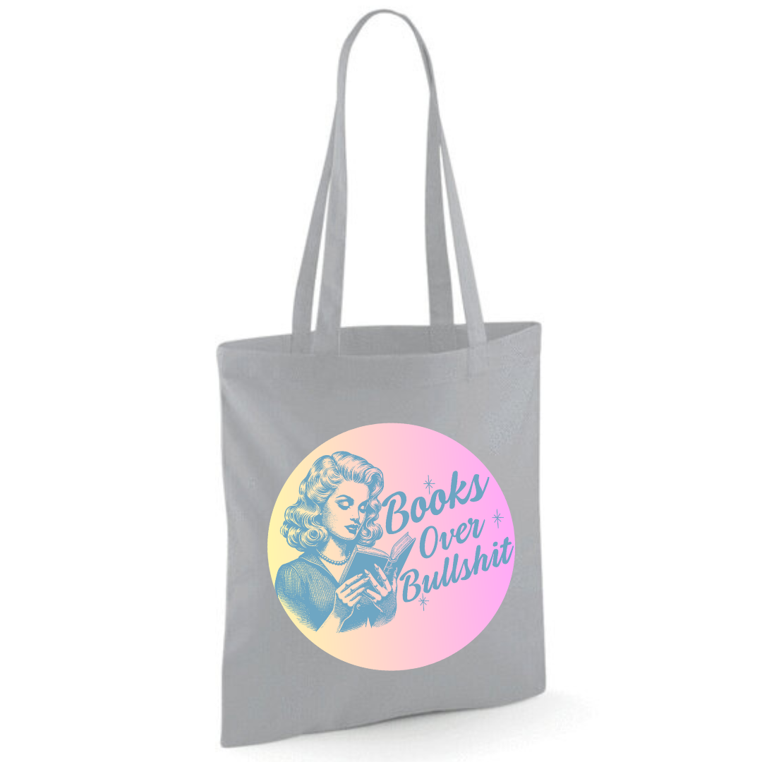 "Books Over Bullshit" Retro Woman Cotton Tote Shopper - Lots of Colours