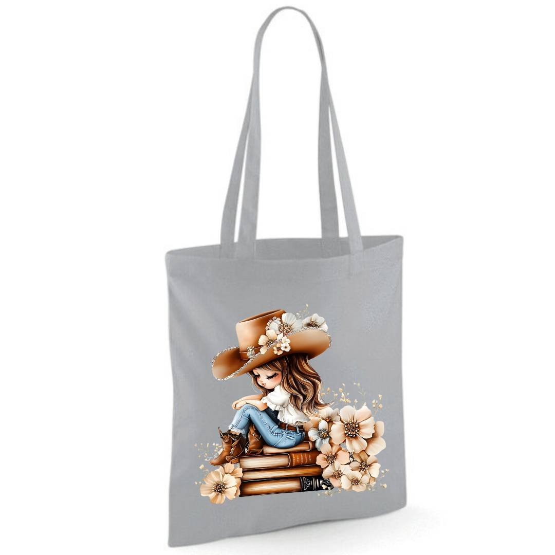 Bookish Floral Cowgirl Cotton Tote Shopper - lots of colours!