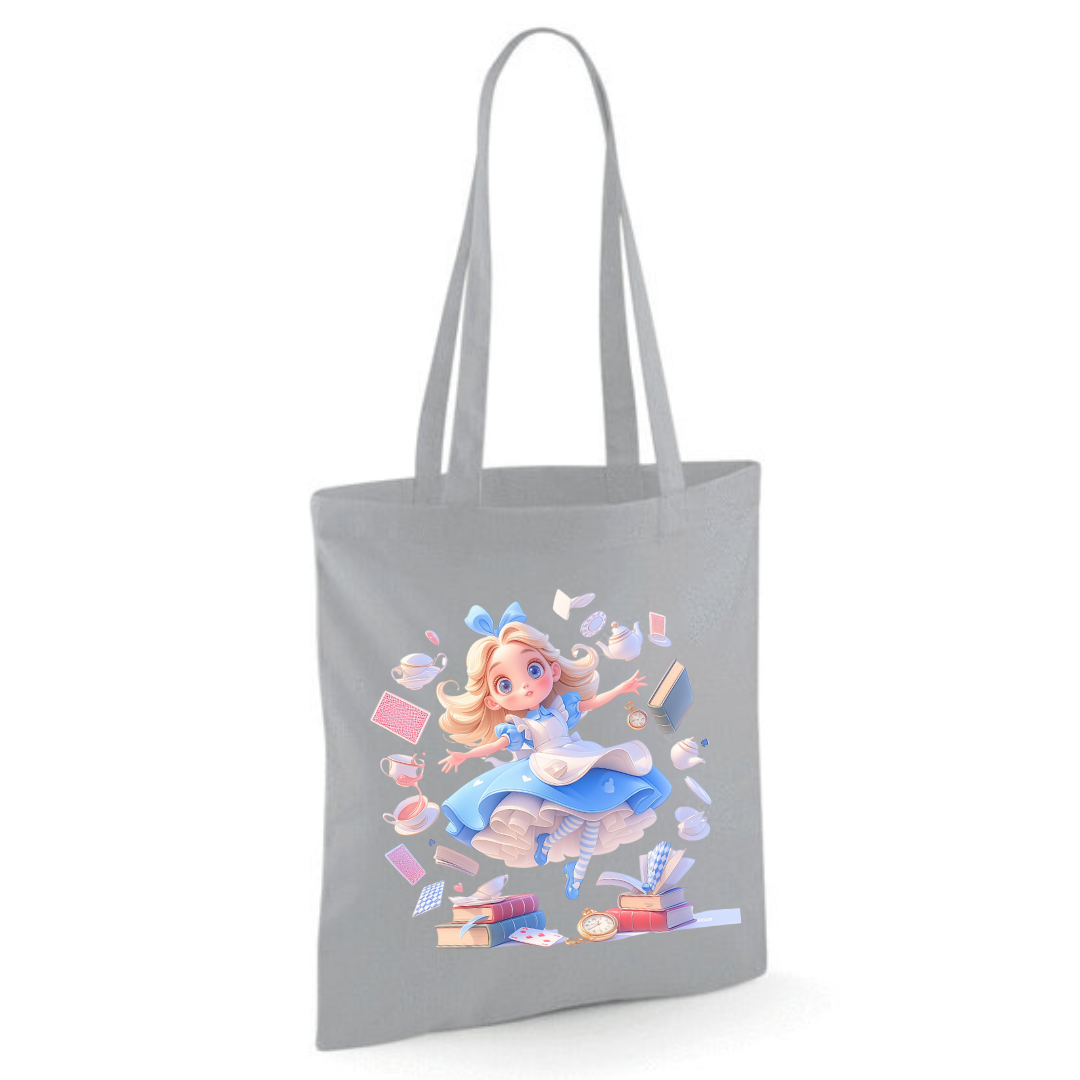 Alice with Flying Books Tote Shopper Bag - lots of colours!