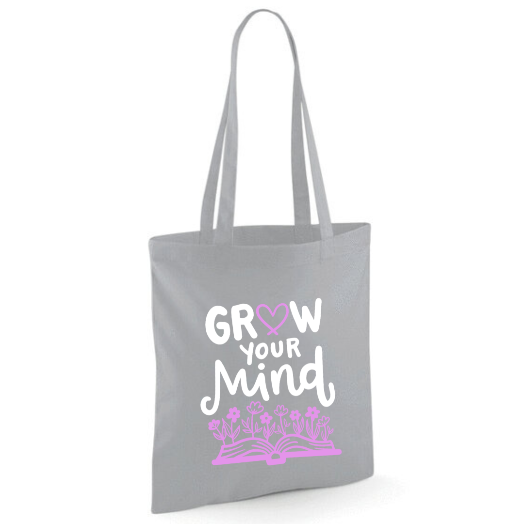 "Grow Your Mind" Cotton Tote Shopper - lots of colours