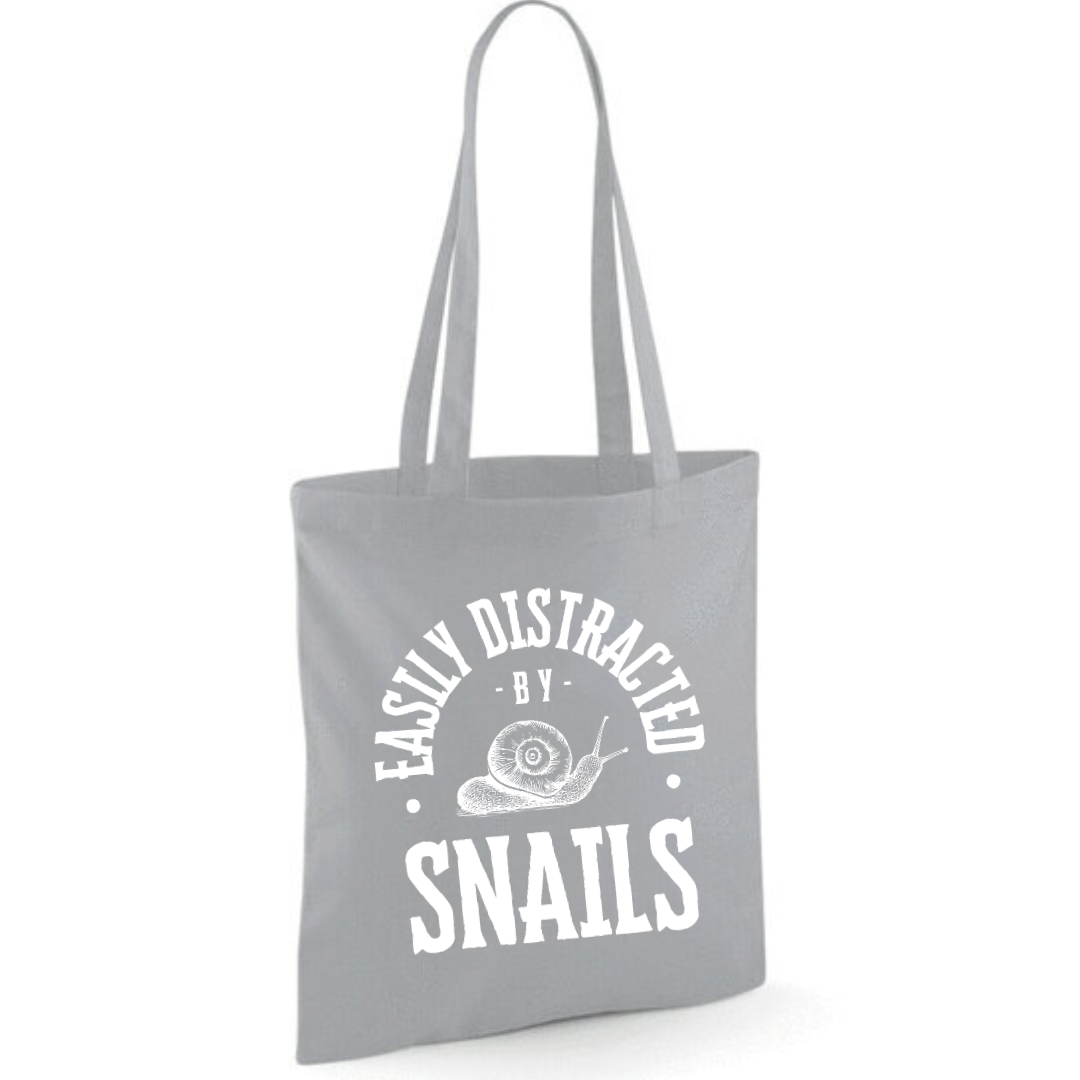 "Easily Distracted By Snails" Cotton Tote Shopper - lots of colours