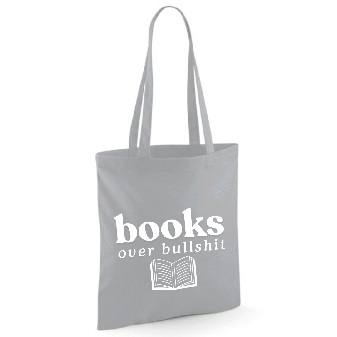 "Books over Bullshit" Open Book Cotton Tote Shopper - lots of colours