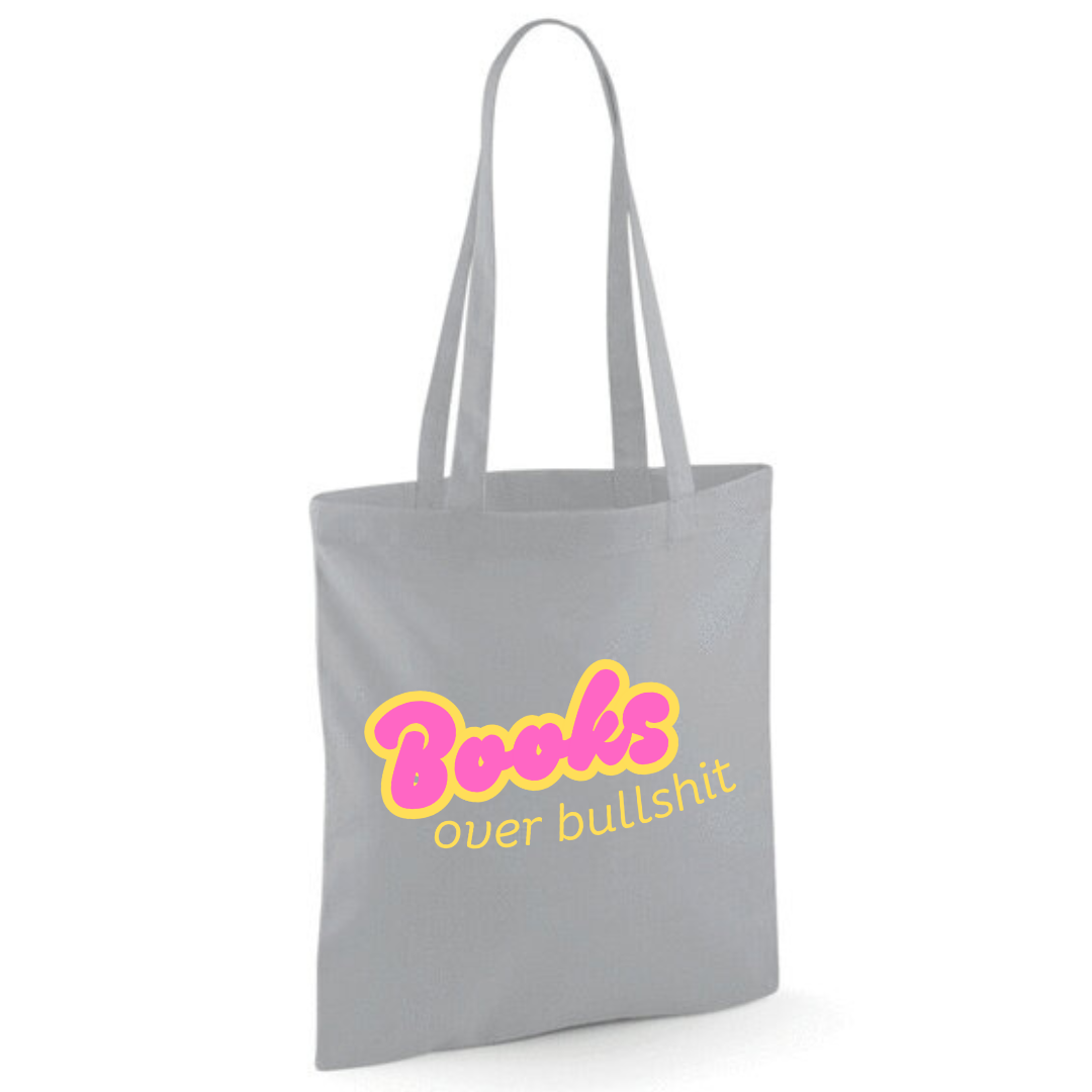 "Books over Bullshit" Retro Bubble Cotton Tote Shopper - lots of colours