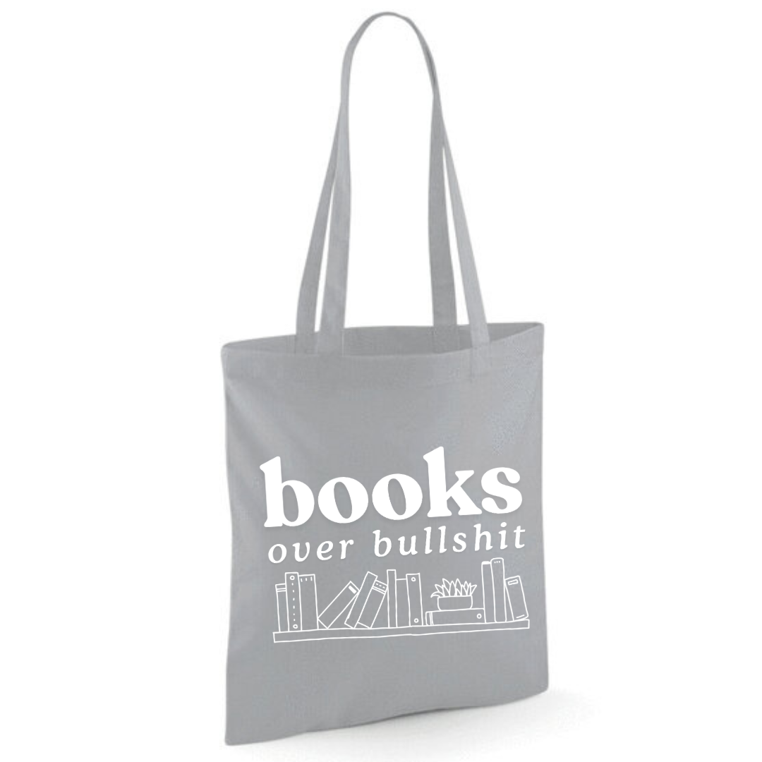 "Books Over Bullshit" Bookshelf Tote Shopper Bag - lots of colours!