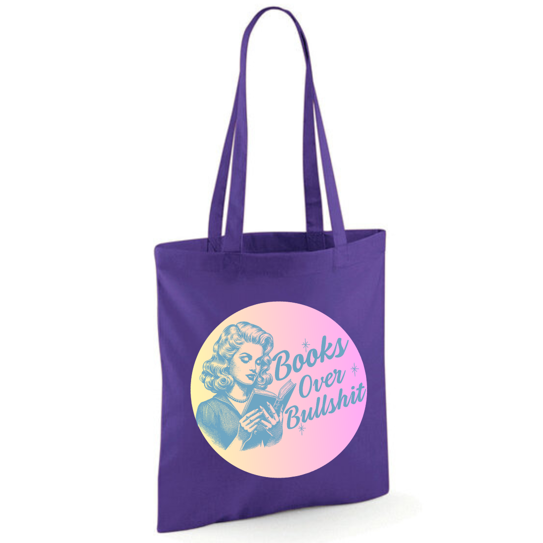 "Books Over Bullshit" Retro Woman Cotton Tote Shopper - Lots of Colours