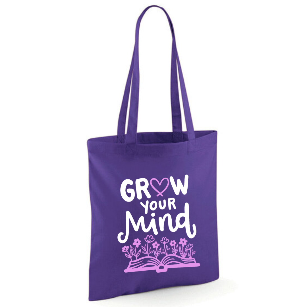"Grow Your Mind" Cotton Tote Shopper - lots of colours
