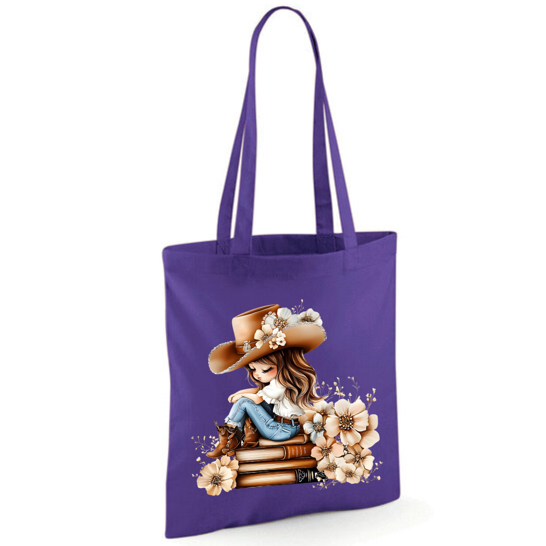 Bookish Floral Cowgirl Cotton Tote Shopper - lots of colours!