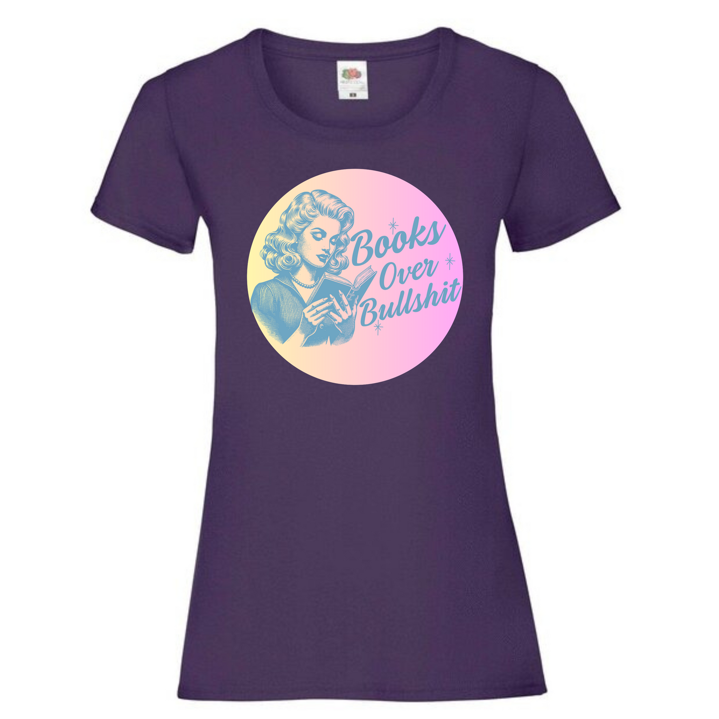 "Books Over Bullshit" Retro Woman Ladies Fit Tee - lots of colours