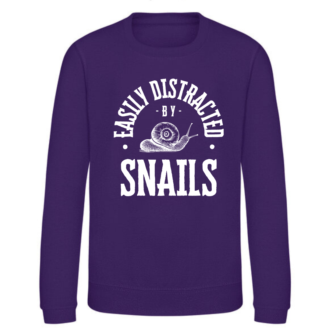 "Easily Distracted by Snails" Kids Sweatshirt Age 1-13 - Lots of colours!