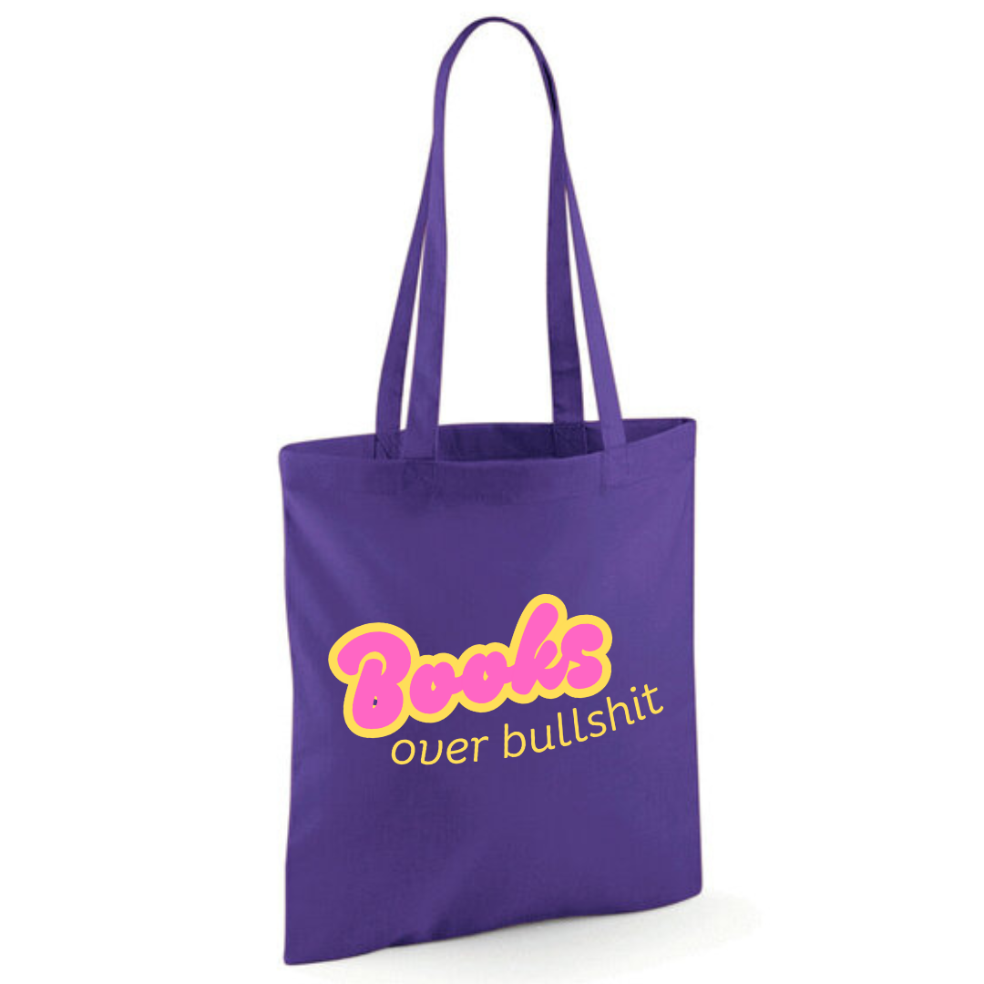 "Books over Bullshit" Retro Bubble Cotton Tote Shopper - lots of colours