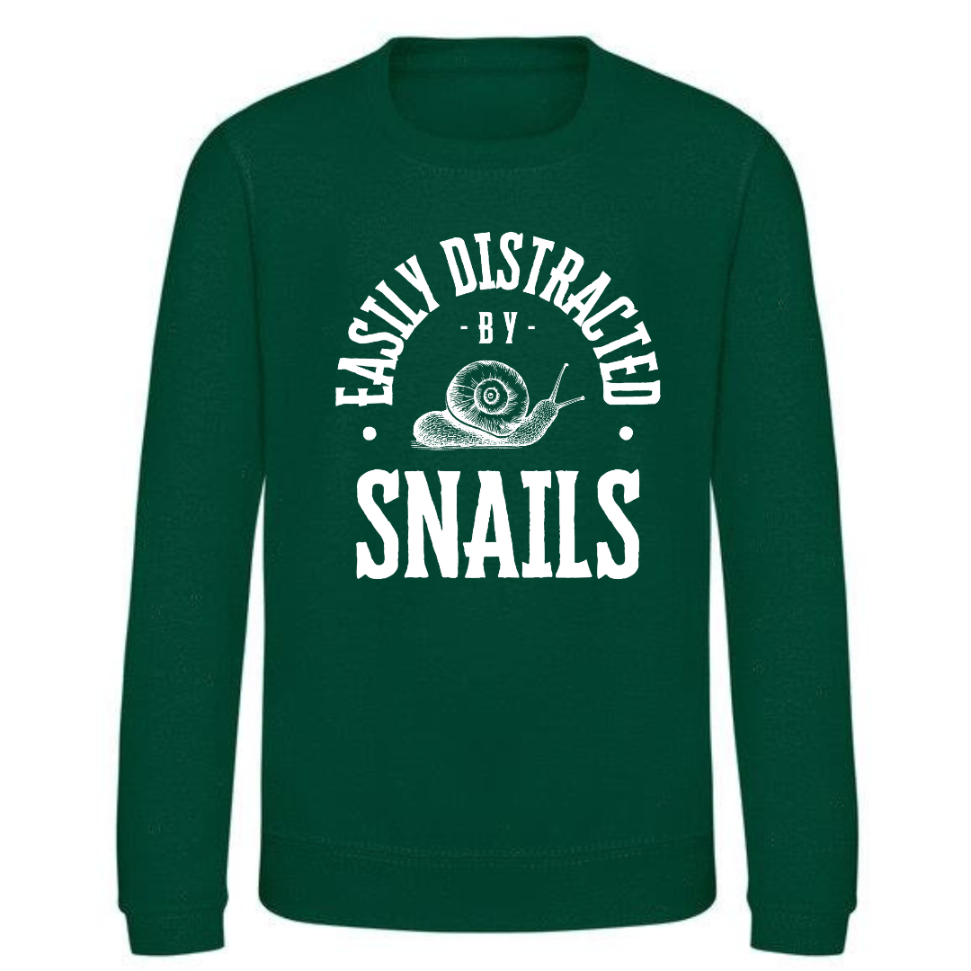 "Easily Distracted by Snails" Kids Sweatshirt Age 1-13 - Lots of colours!