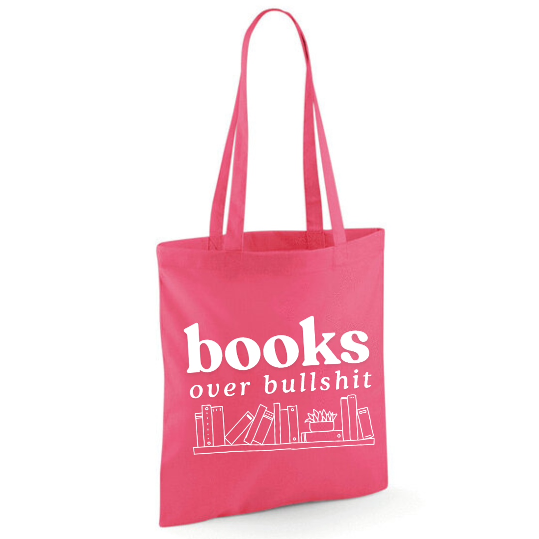 "Books Over Bullshit" Bookshelf Tote Shopper Bag - lots of colours!