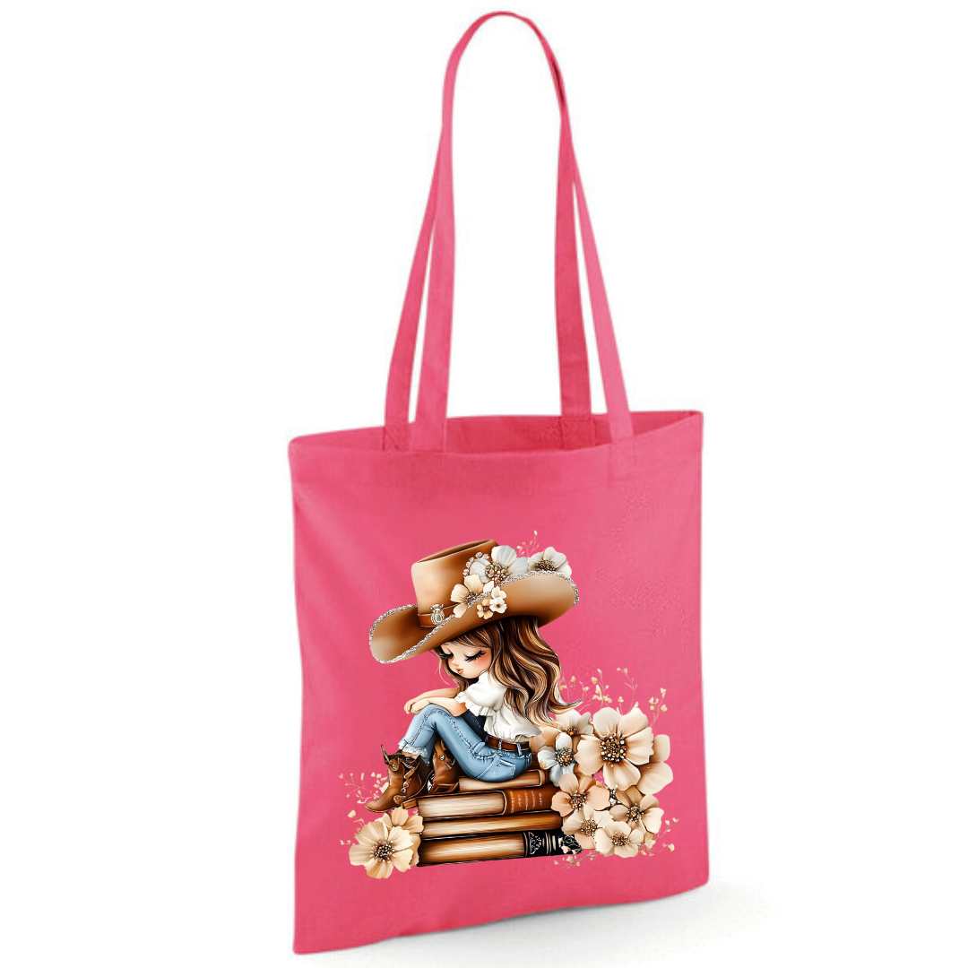 Bookish Floral Cowgirl Cotton Tote Shopper - lots of colours!