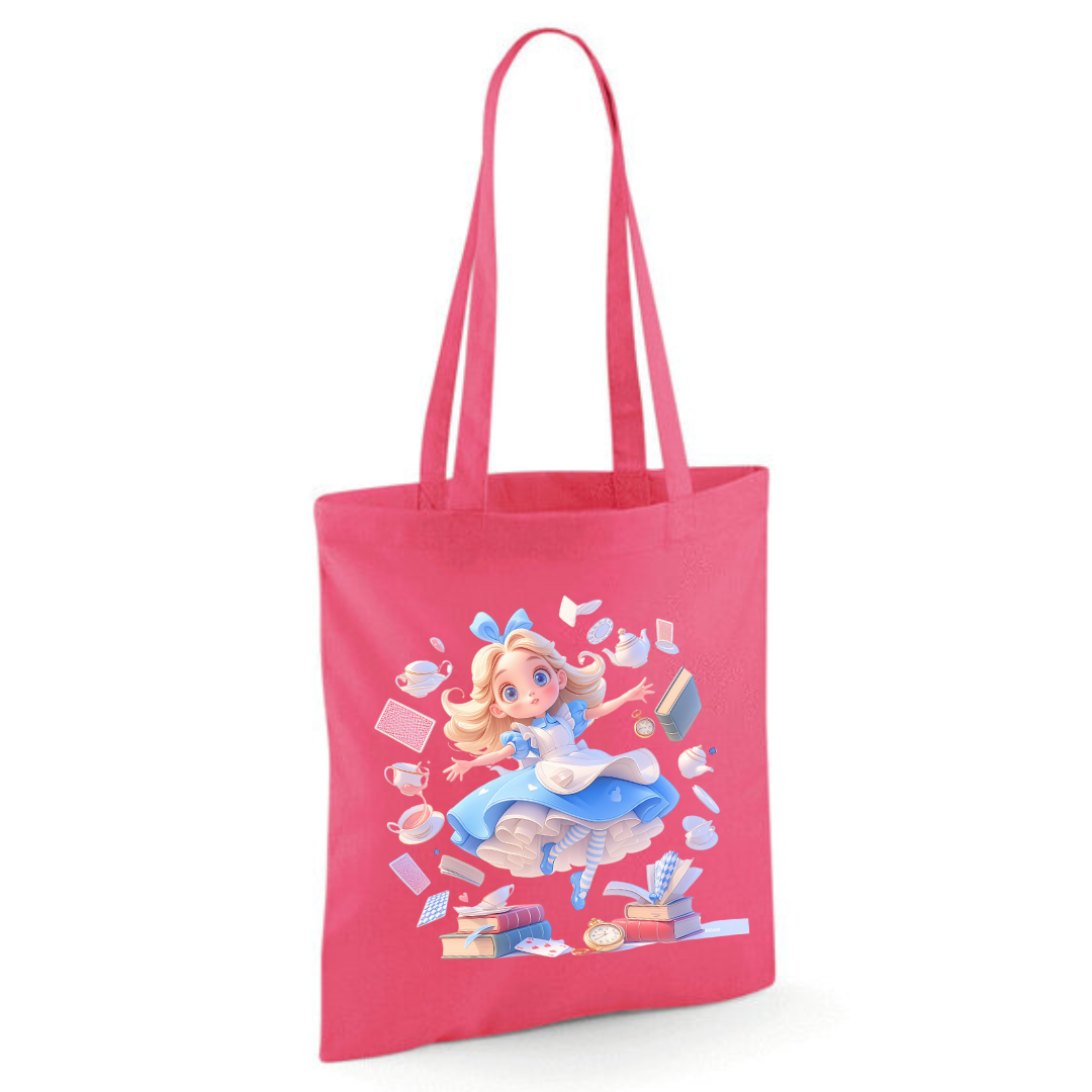Alice with Flying Books Tote Shopper Bag - lots of colours!