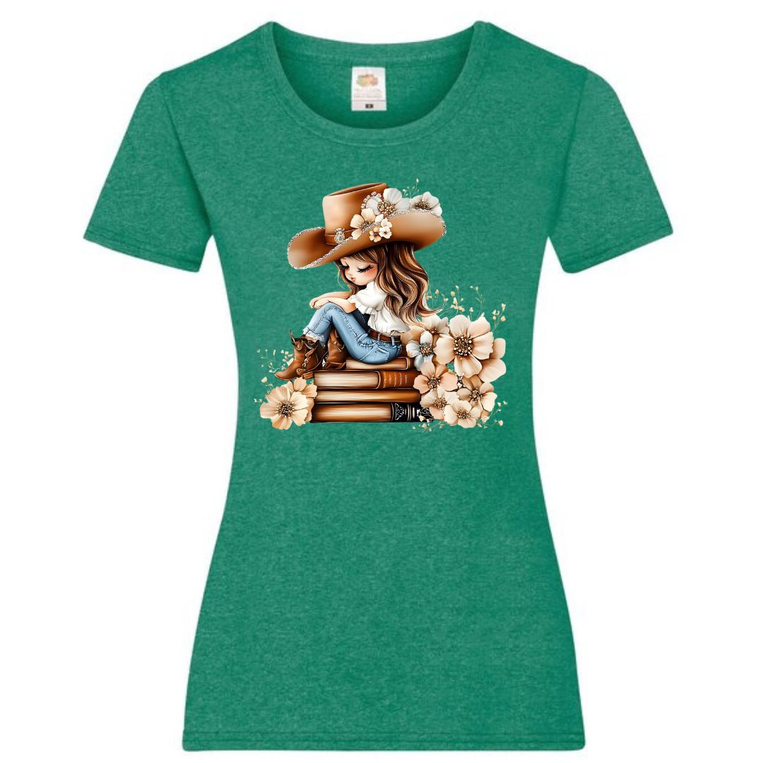 "Bookish Floral Cowgirl" Ladies Fit Tee - lots of colours