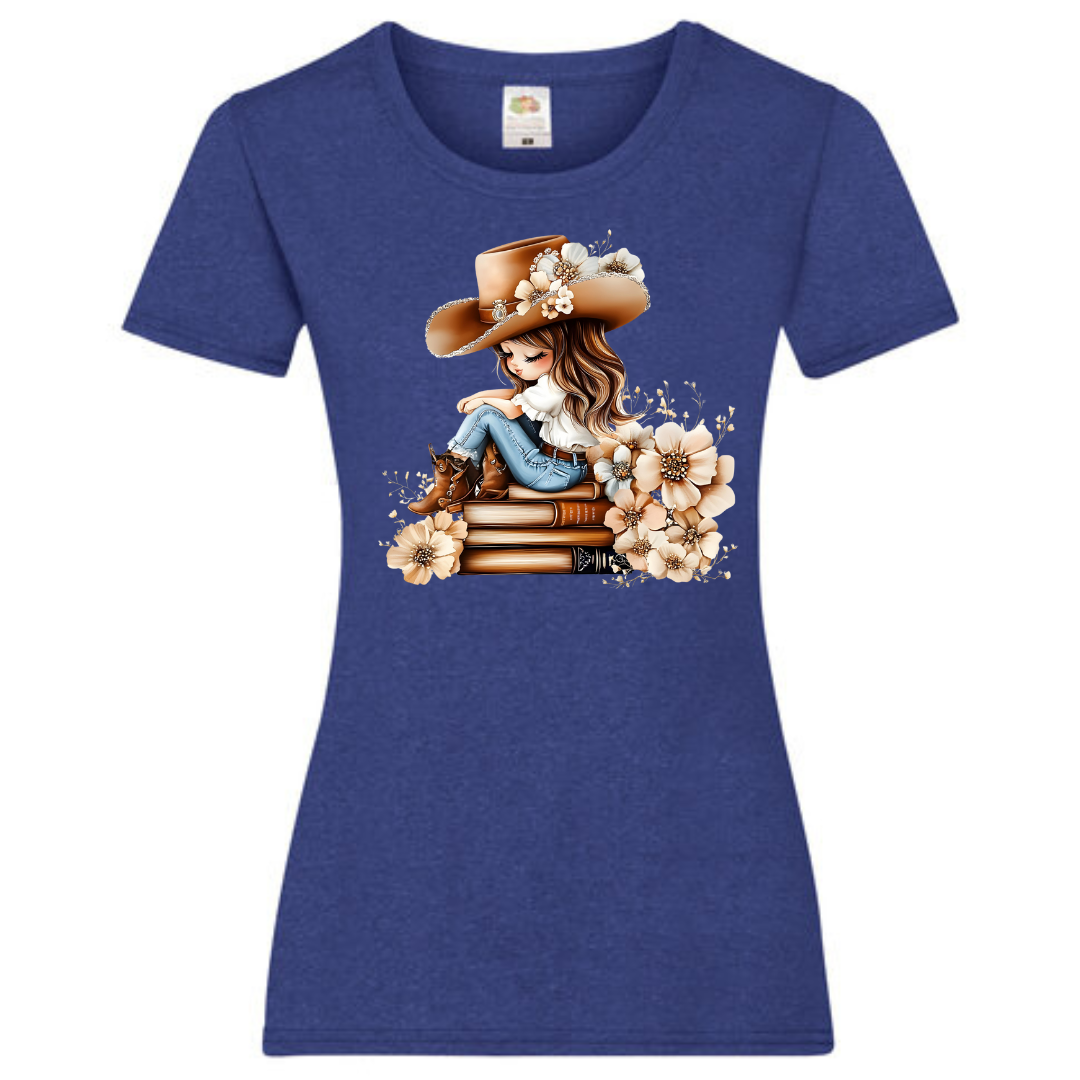"Bookish Floral Cowgirl" Ladies Fit Tee - lots of colours