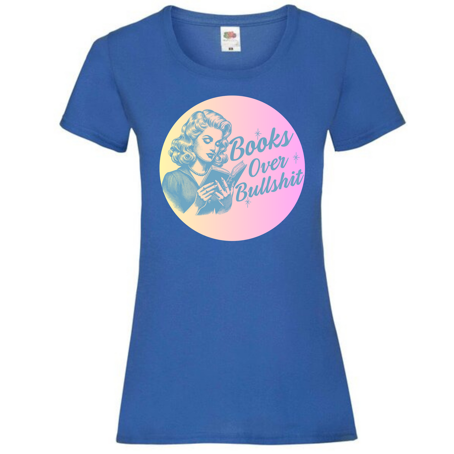 "Books Over Bullshit" Retro Woman Ladies Fit Tee - lots of colours