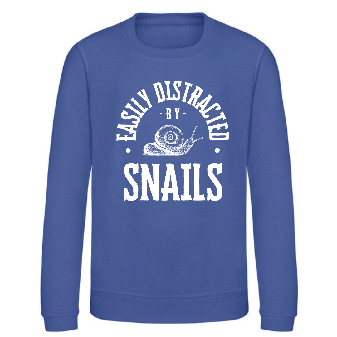 "Easily Distracted by Snails" Kids Sweatshirt Age 1-13 - Lots of colours!