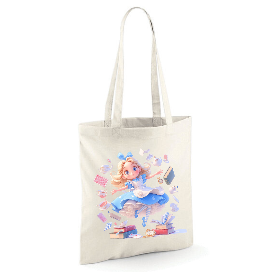 Alice with Flying Books Tote Shopper Bag - lots of colours!