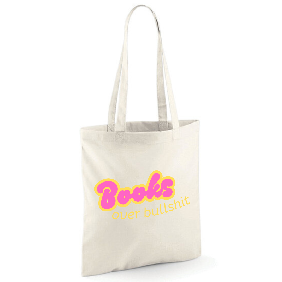 "Books over Bullshit" Retro Bubble Cotton Tote Shopper - lots of colours