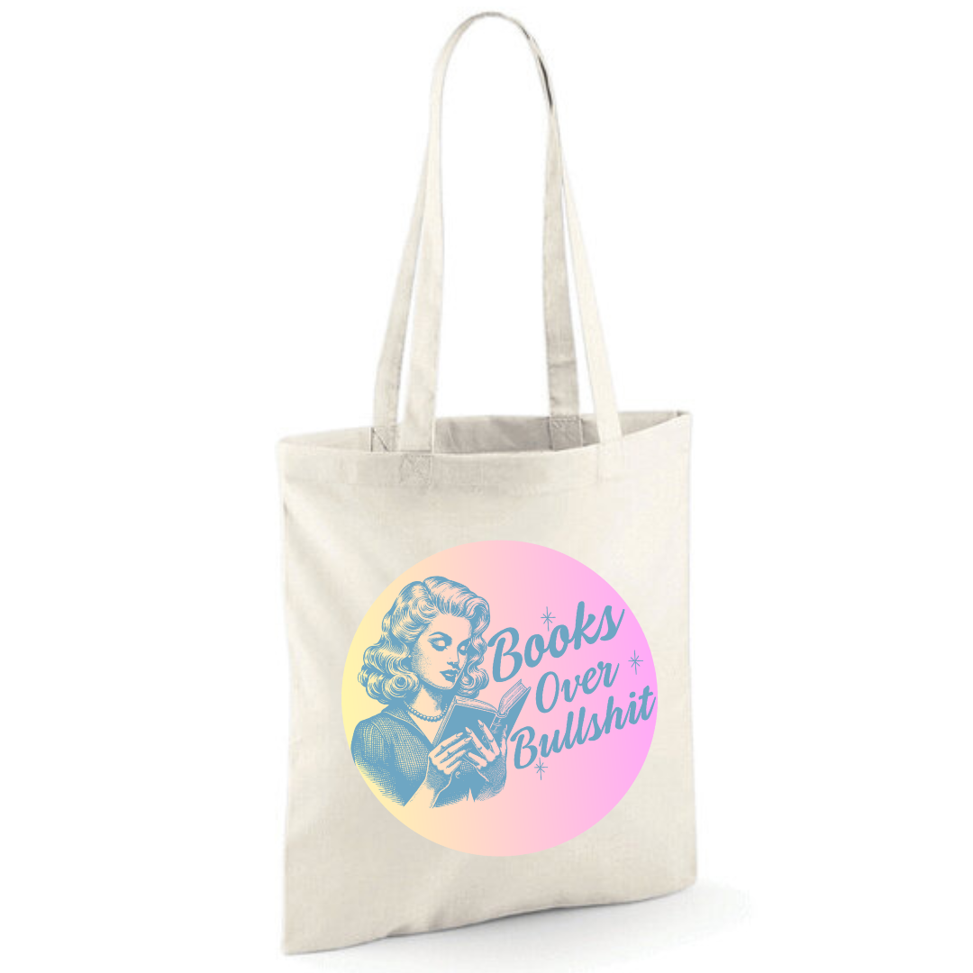 "Books Over Bullshit" Retro Woman Cotton Tote Shopper - Lots of Colours