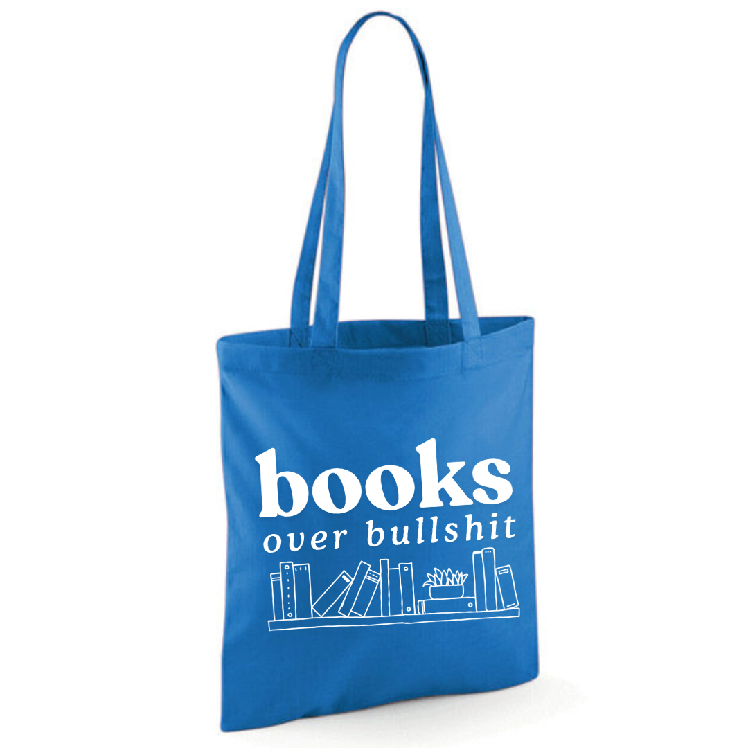 "Books Over Bullshit" Bookshelf Tote Shopper Bag - lots of colours!