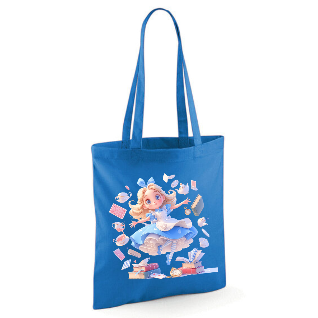 Alice with Flying Books Tote Shopper Bag - lots of colours!