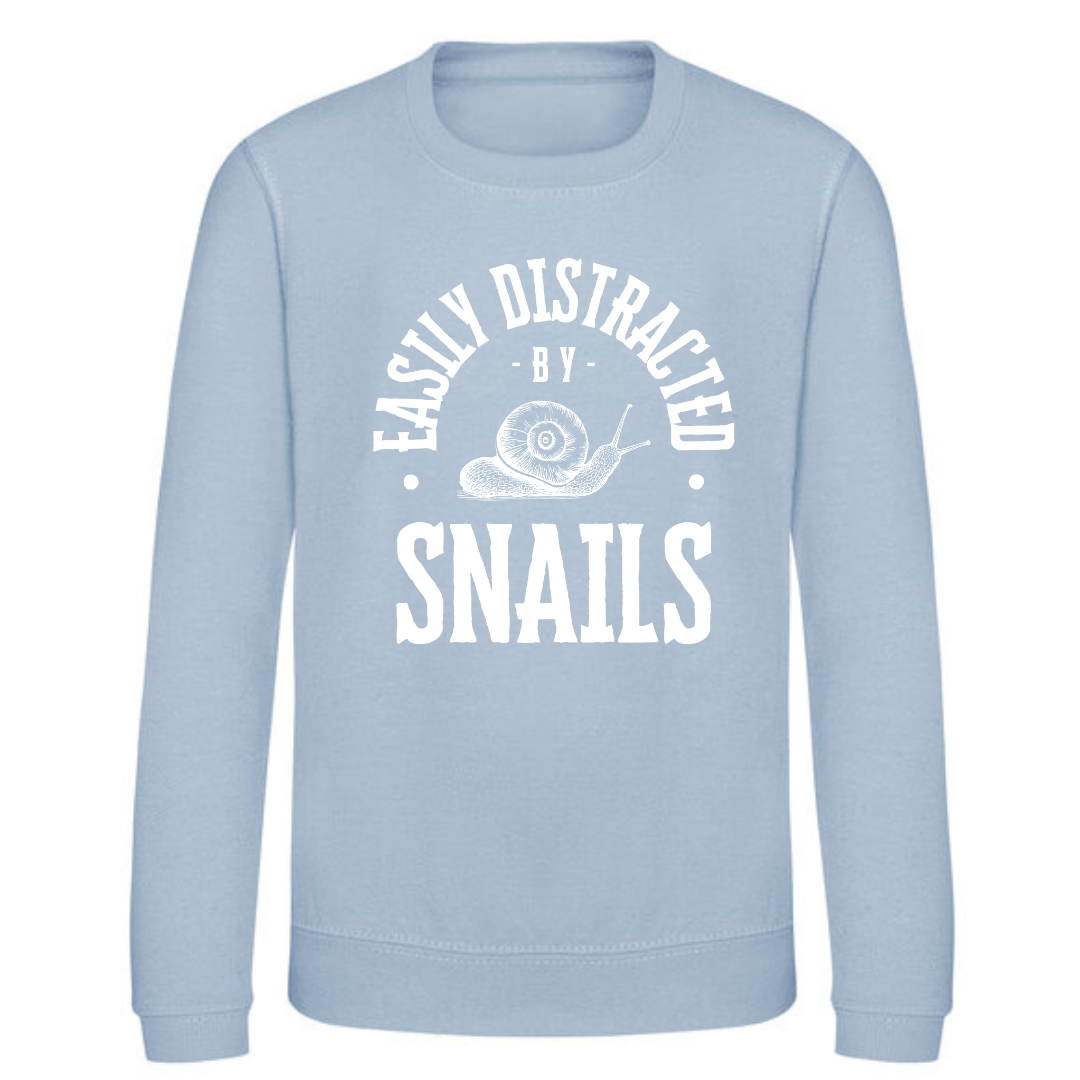 "Easily Distracted by Snails" Kids Sweatshirt Age 1-13 - Lots of colours!