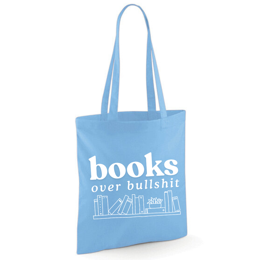 "Books Over Bullshit" Bookshelf Tote Shopper Bag - lots of colours!