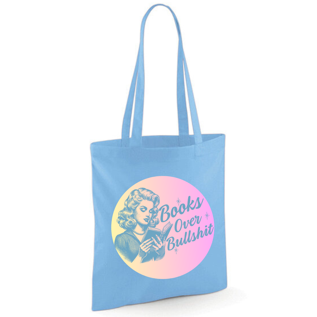 "Books Over Bullshit" Retro Woman Cotton Tote Shopper - Lots of Colours