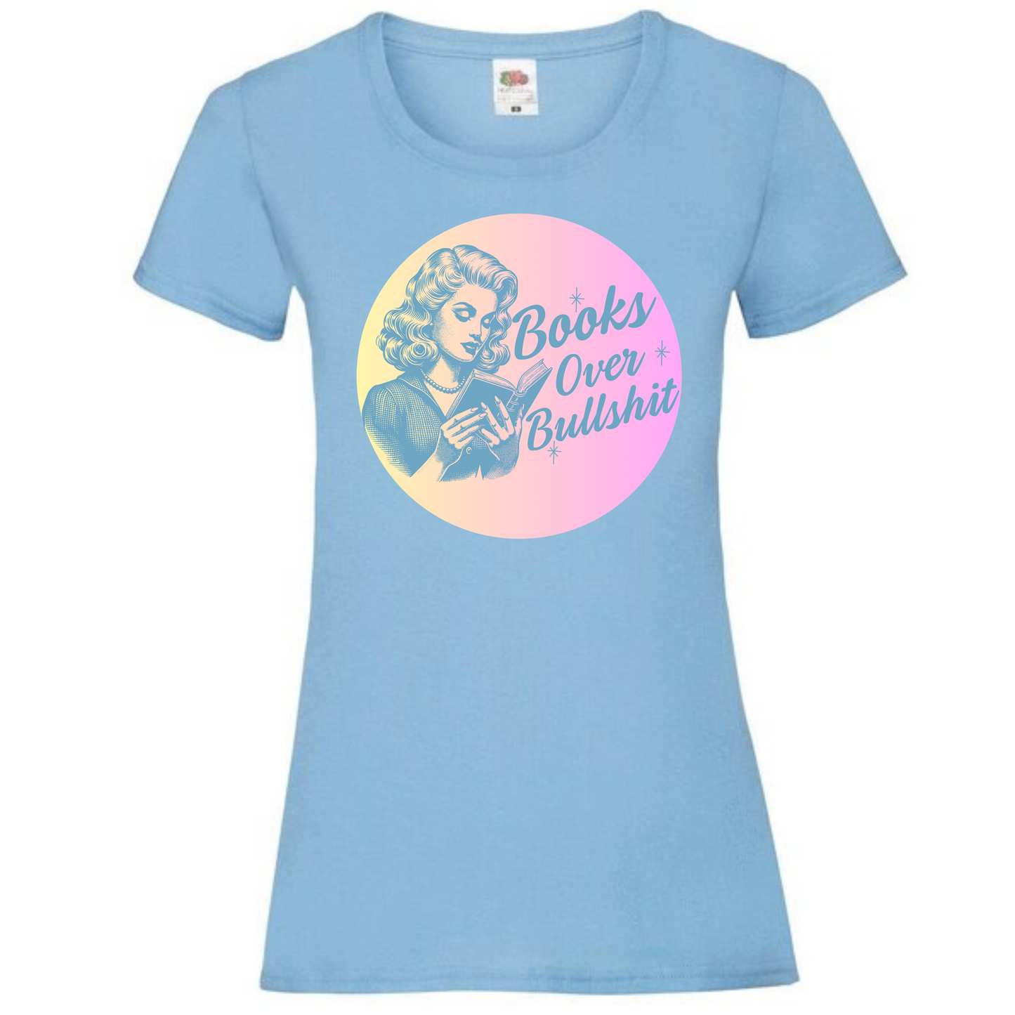"Books Over Bullshit" Retro Woman Ladies Fit Tee - lots of colours