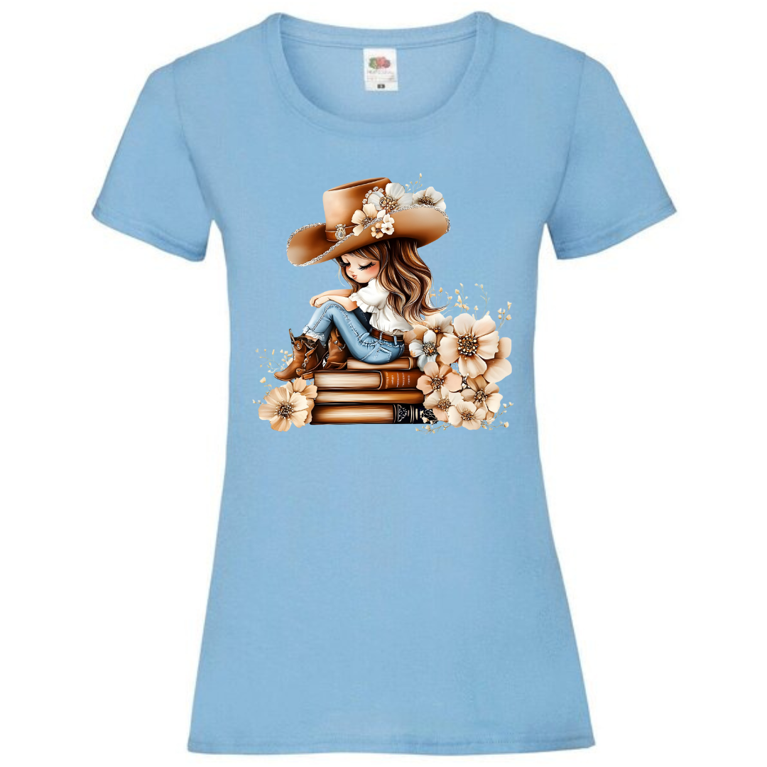 "Bookish Floral Cowgirl" Ladies Fit Tee - lots of colours