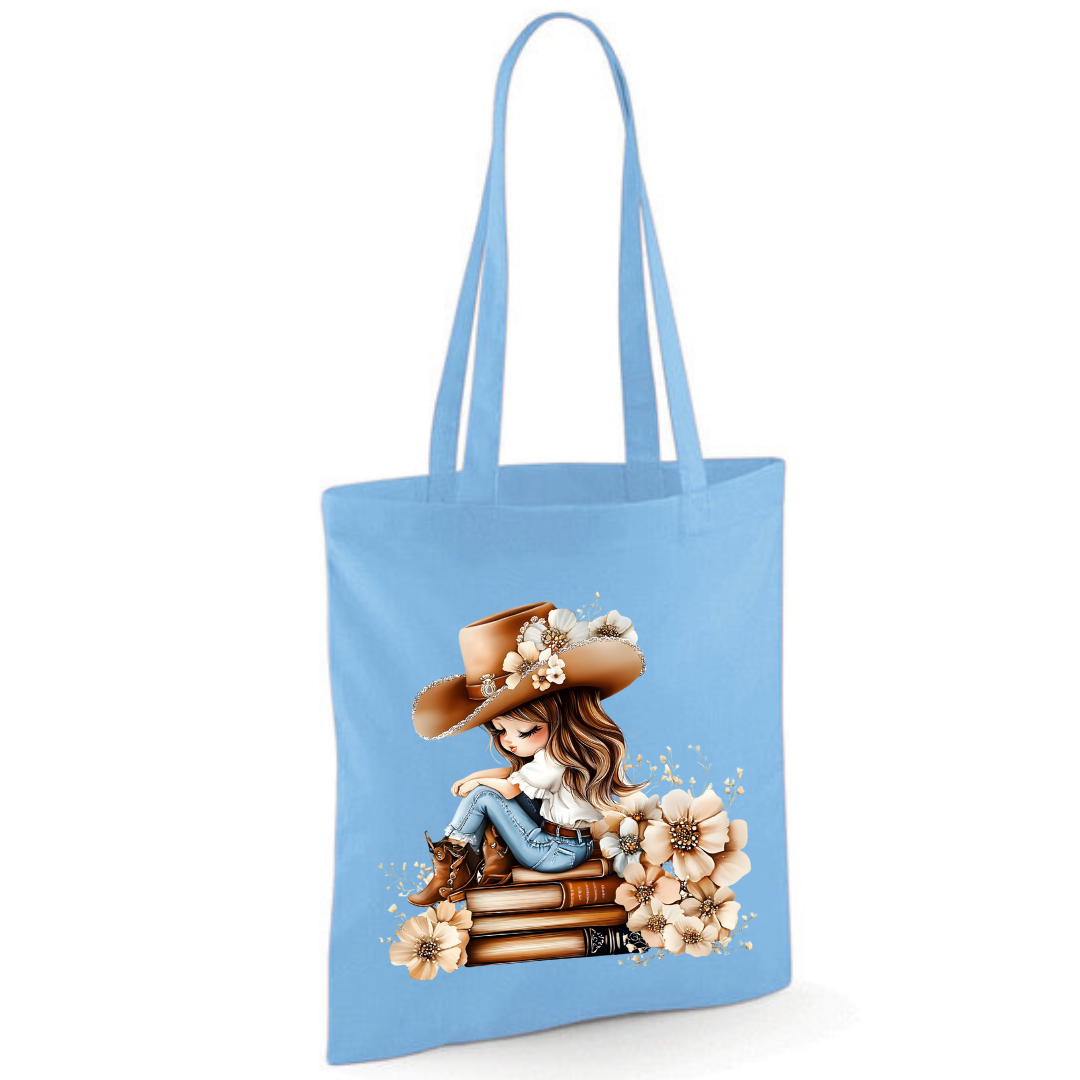 Bookish Floral Cowgirl Cotton Tote Shopper - lots of colours!