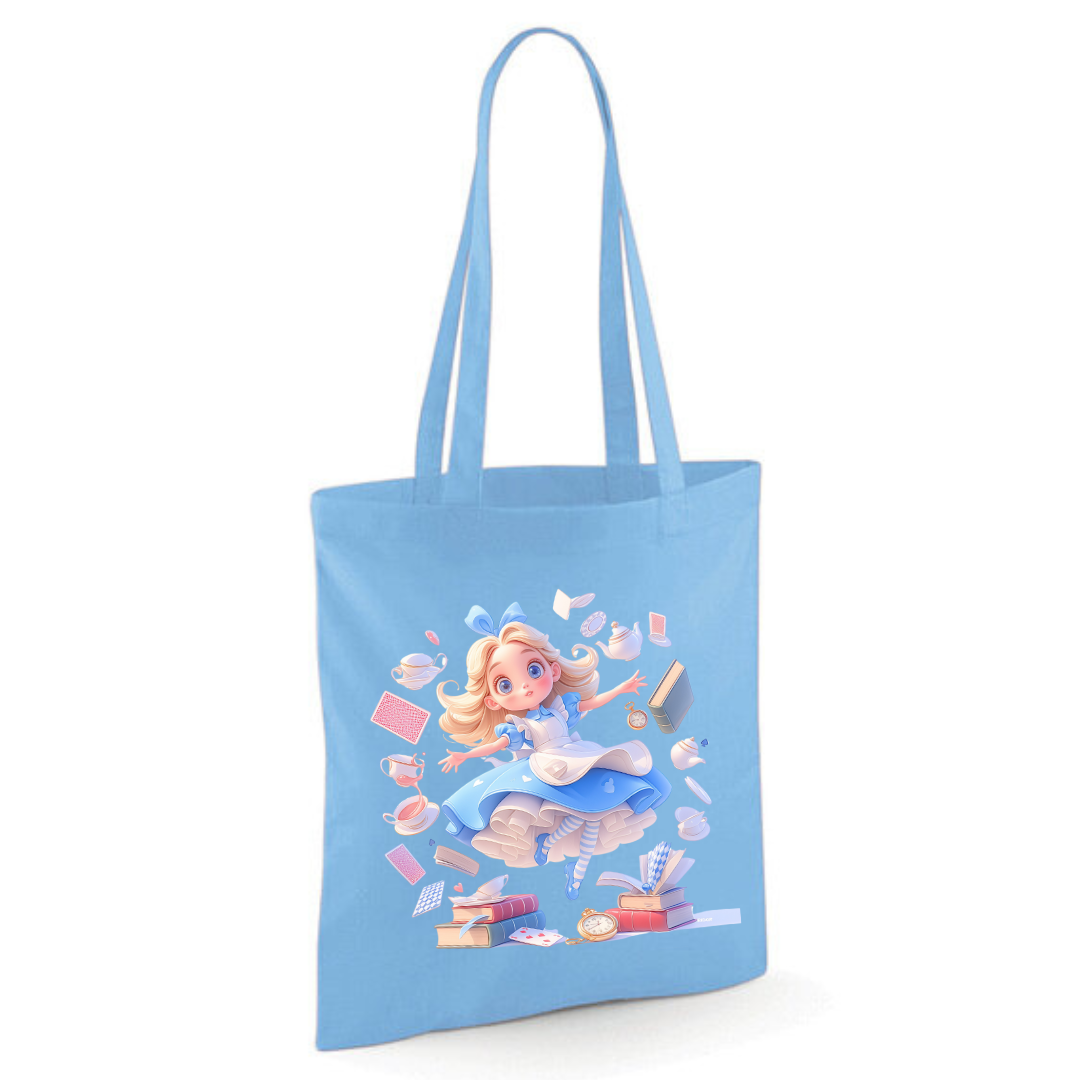 Alice with Flying Books Tote Shopper Bag - lots of colours!
