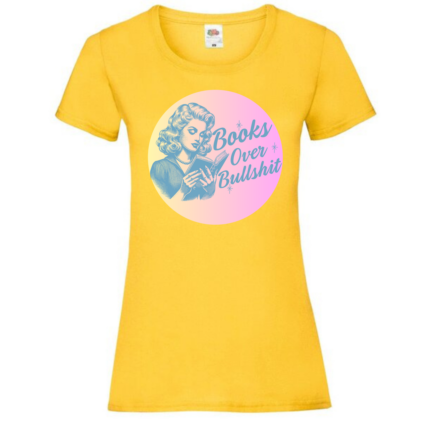 "Books Over Bullshit" Retro Woman Ladies Fit Tee - lots of colours