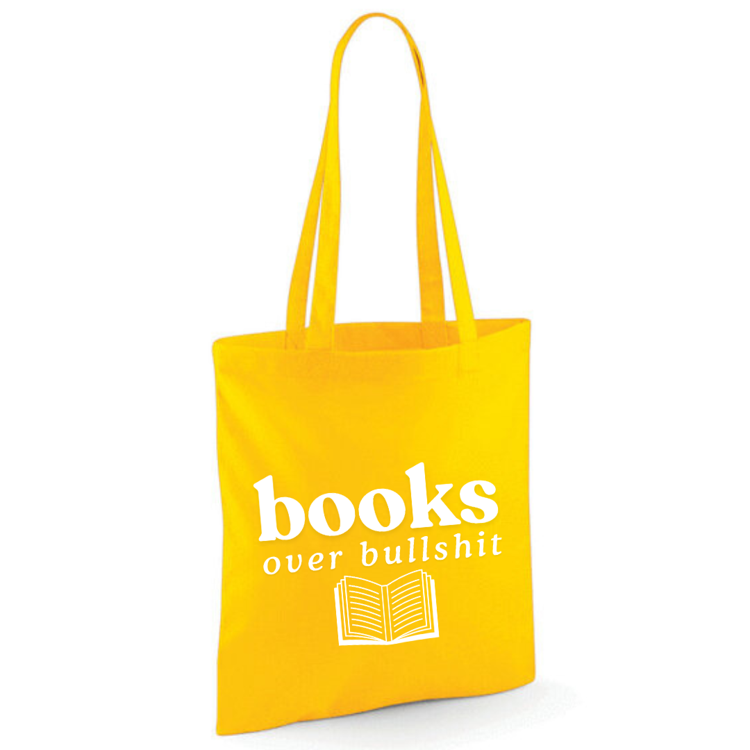 "Books over Bullshit" Open Book Cotton Tote Shopper - lots of colours