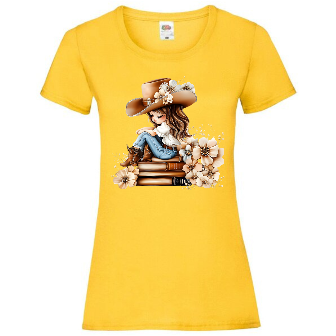 "Bookish Floral Cowgirl" Ladies Fit Tee - lots of colours