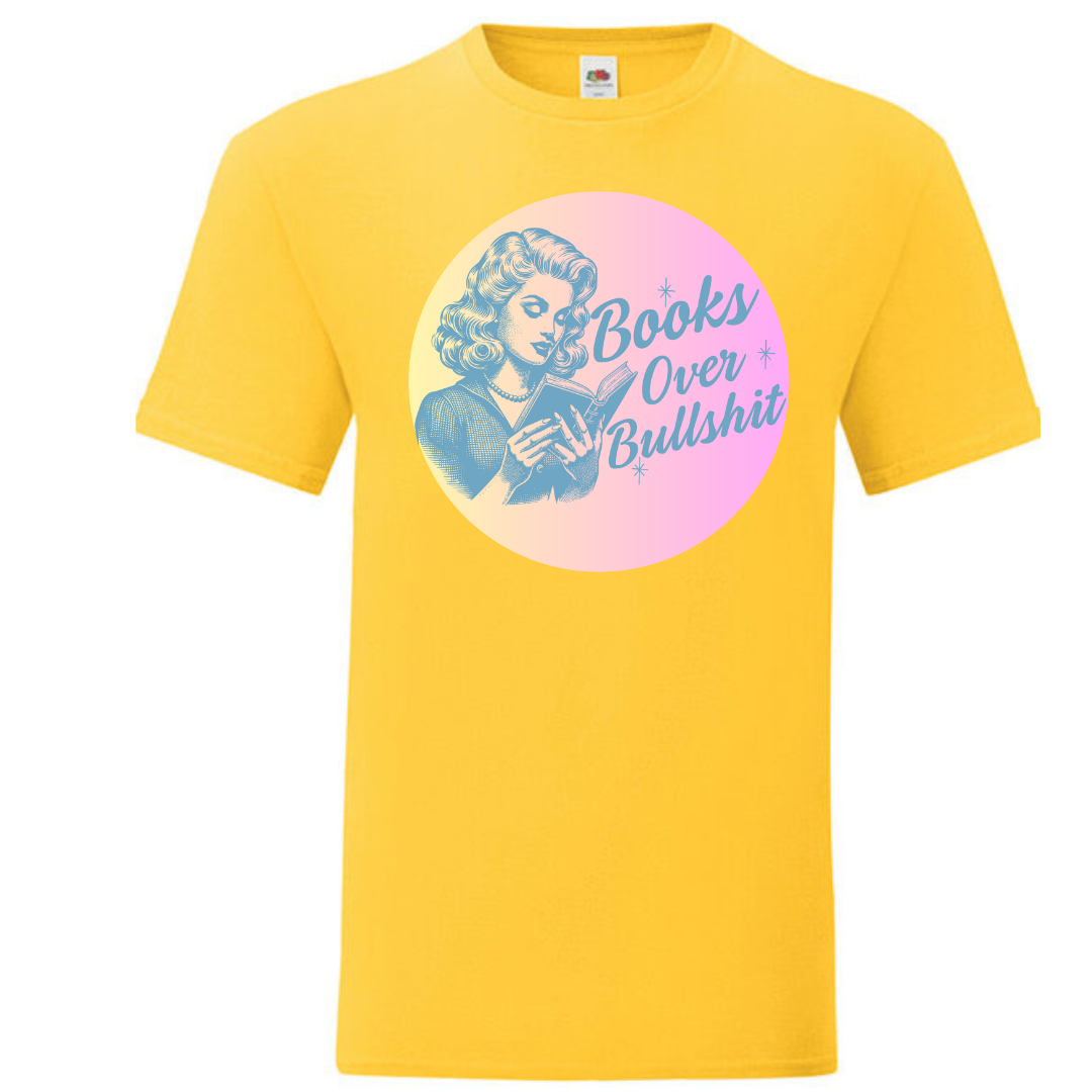 "Books Over Bullshit" Retro Woman Standard Tee - lots of colours!