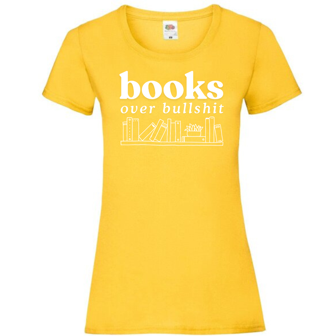 "Books Over Bullshit" Bookshelf Ladies Fit Tee - lots of colours
