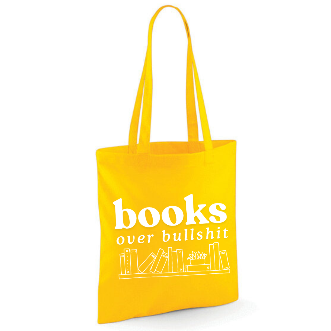 "Books Over Bullshit" Bookshelf Tote Shopper Bag - lots of colours!