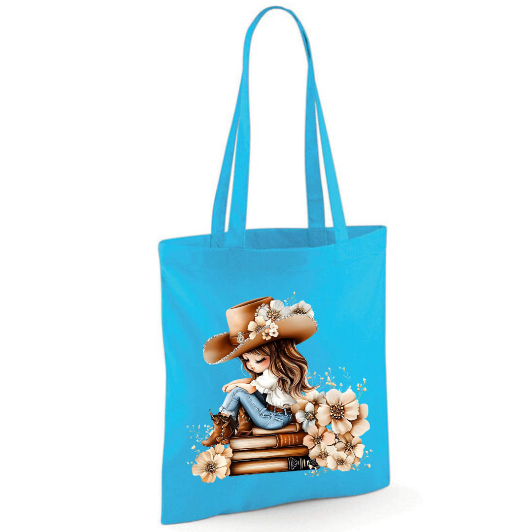 Bookish Floral Cowgirl Cotton Tote Shopper - lots of colours!