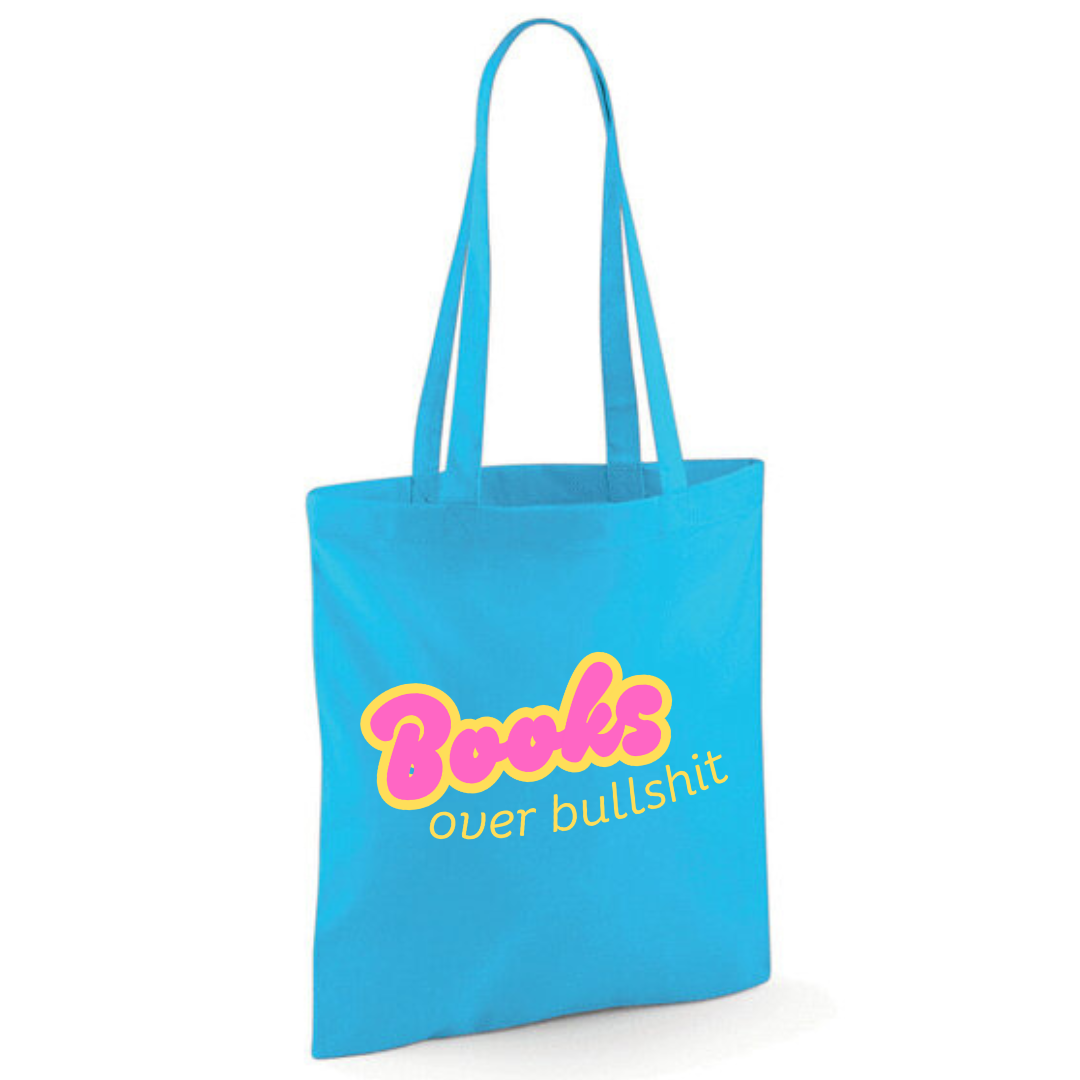 "Books over Bullshit" Retro Bubble Cotton Tote Shopper - lots of colours