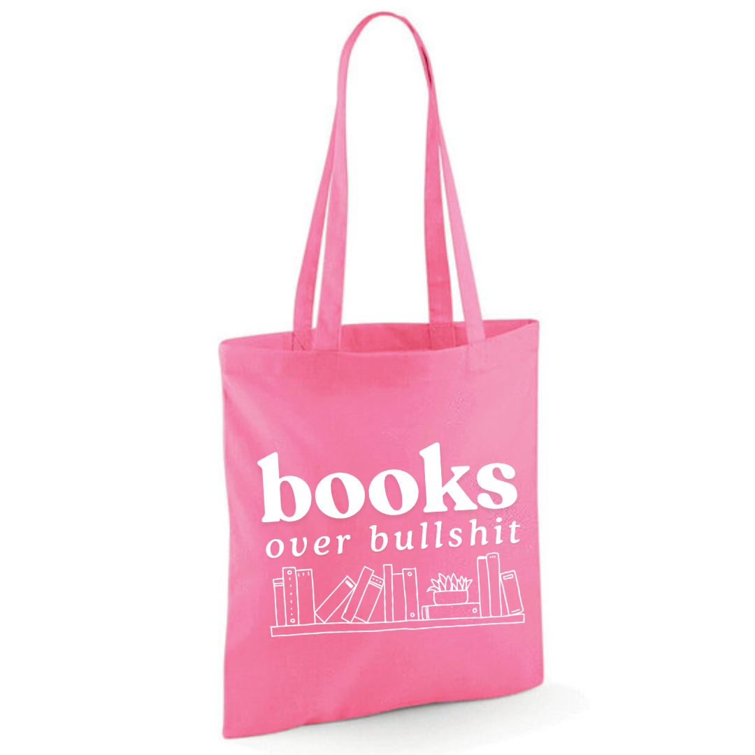 "Books Over Bullshit" Bookshelf Tote Shopper Bag - lots of colours!