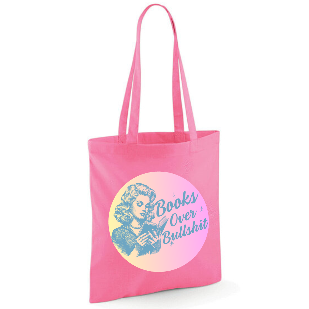 "Books Over Bullshit" Retro Woman Cotton Tote Shopper - Lots of Colours
