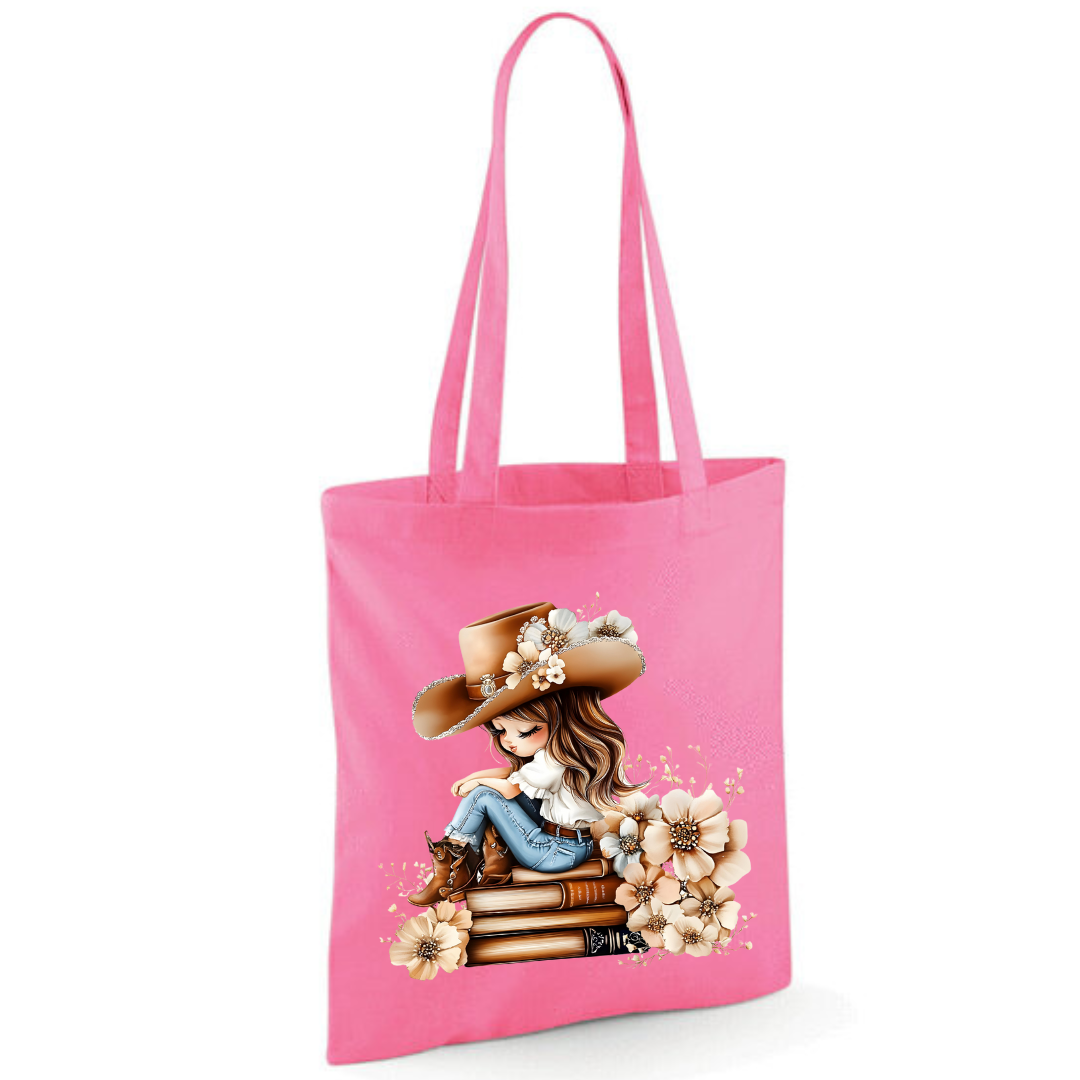 Bookish Floral Cowgirl Cotton Tote Shopper - lots of colours!